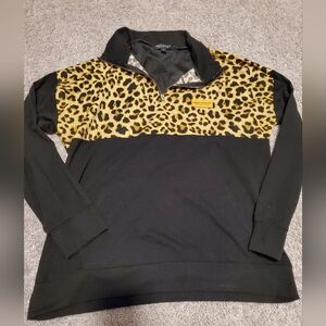 Simply Southerb Black and Leopard Print Sequin Design Pullover Quarter Zip